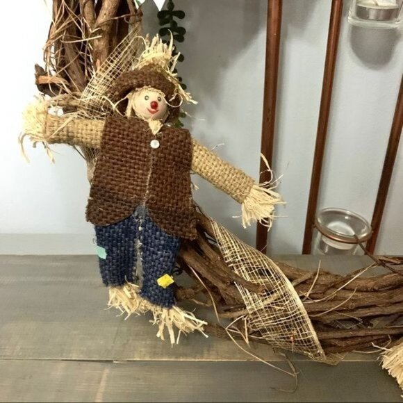 Thanksgiving Fall Scarecrow Wreath Autumn Holiday Decor - Picture 4 of 6